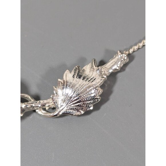Vintage ART Arthur Pepper Double Leaf Silver Tone Necklace 15" - Picture 4 of 9